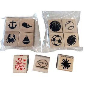 Rubber Wooden Stamp Set Assorted Designs Nature & Sports Themes